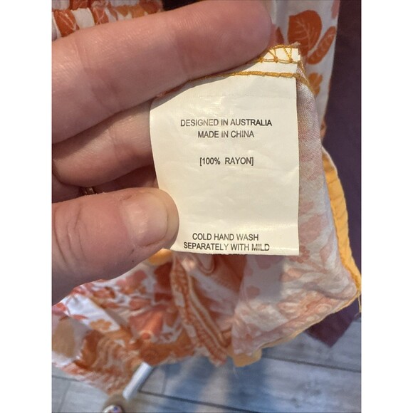 Petal and Pup Odie Dress 10 Orange Beige Floral Print Long Sleeves Rayon BOHO - Picture 7 of 8